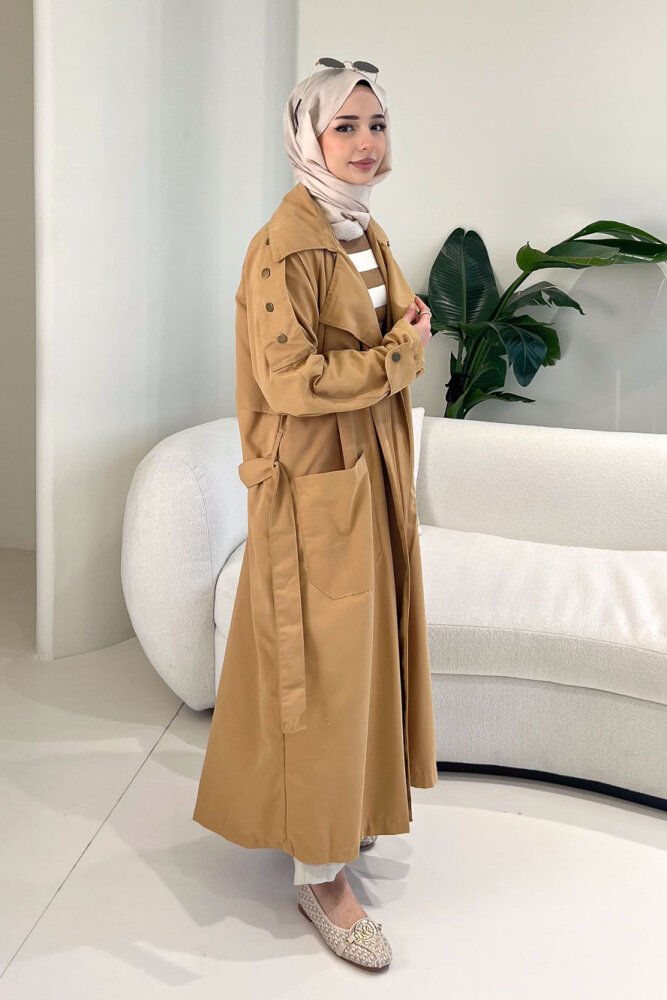 Ash Apoletli Trençkot - Camel - 7