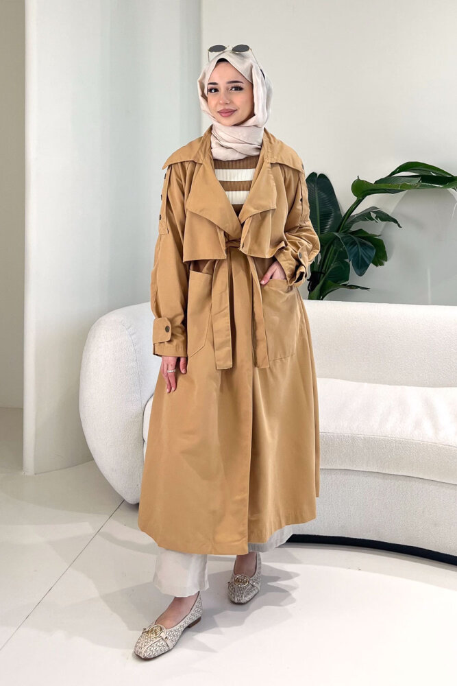 Ash Apoletli Trençkot - Camel - 1