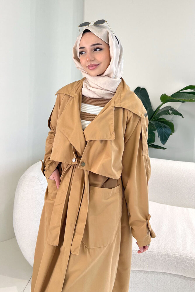 Ash Apoletli Trençkot - Camel - ALLMİSS (3)