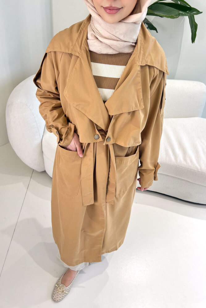 Ash Apoletli Trençkot - Camel - 8