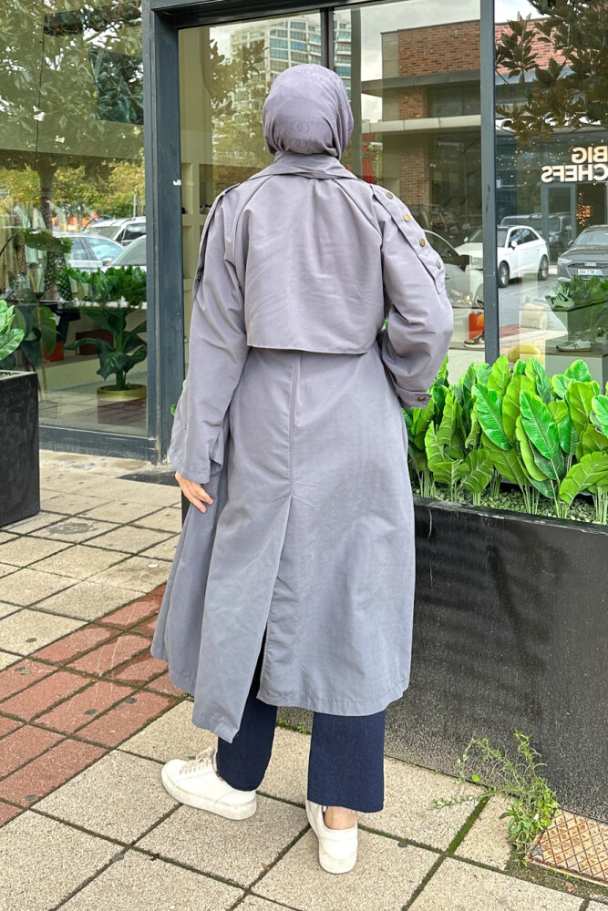 Ash Apoletli Trençkot - İndigo - 8