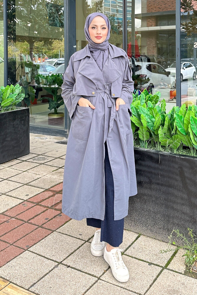 Ash Apoletli Trençkot - İndigo - ALLMİSS (1)