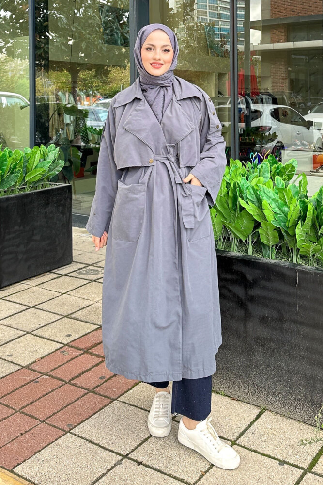 Ash Apoletli Trençkot - İndigo - ALLMİSS (5)