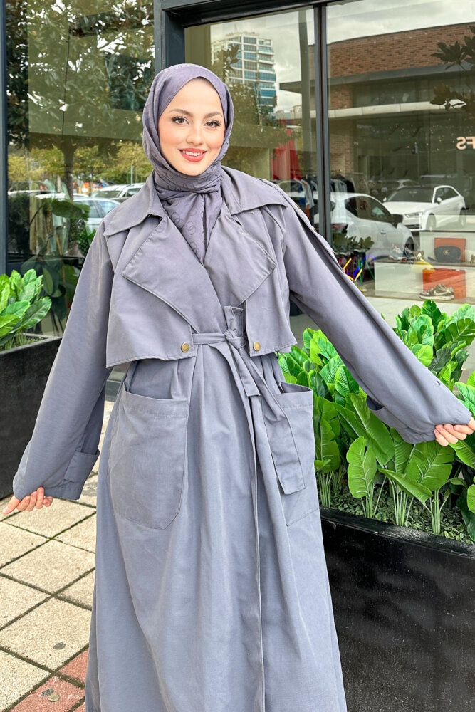 Ash Apoletli Trençkot - İndigo - ALLMİSS (2)