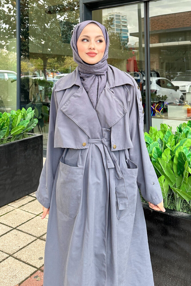 Ash Apoletli Trençkot - İndigo - ALLMİSS (4)