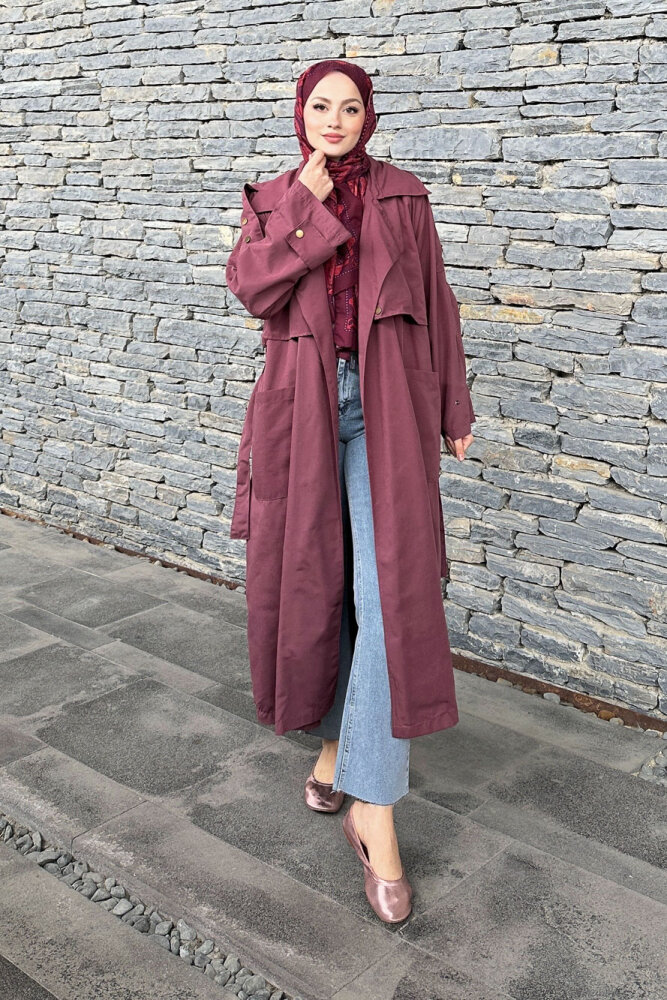 Ash Apoletli Trençkot - Mürdüm - ALLMİSS (2)