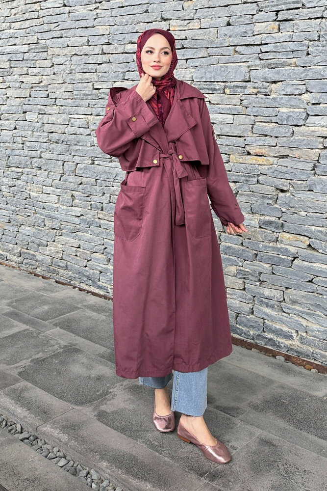 Ash Apoletli Trençkot - Mürdüm - ALLMİSS (5)