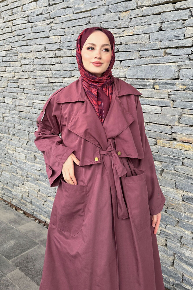 Ash Apoletli Trençkot - Mürdüm - ALLMİSS (1)