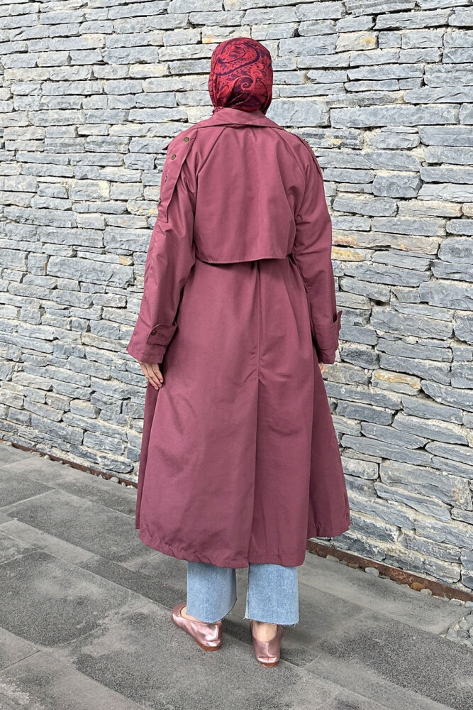 Ash Apoletli Trençkot - Mürdüm - 8