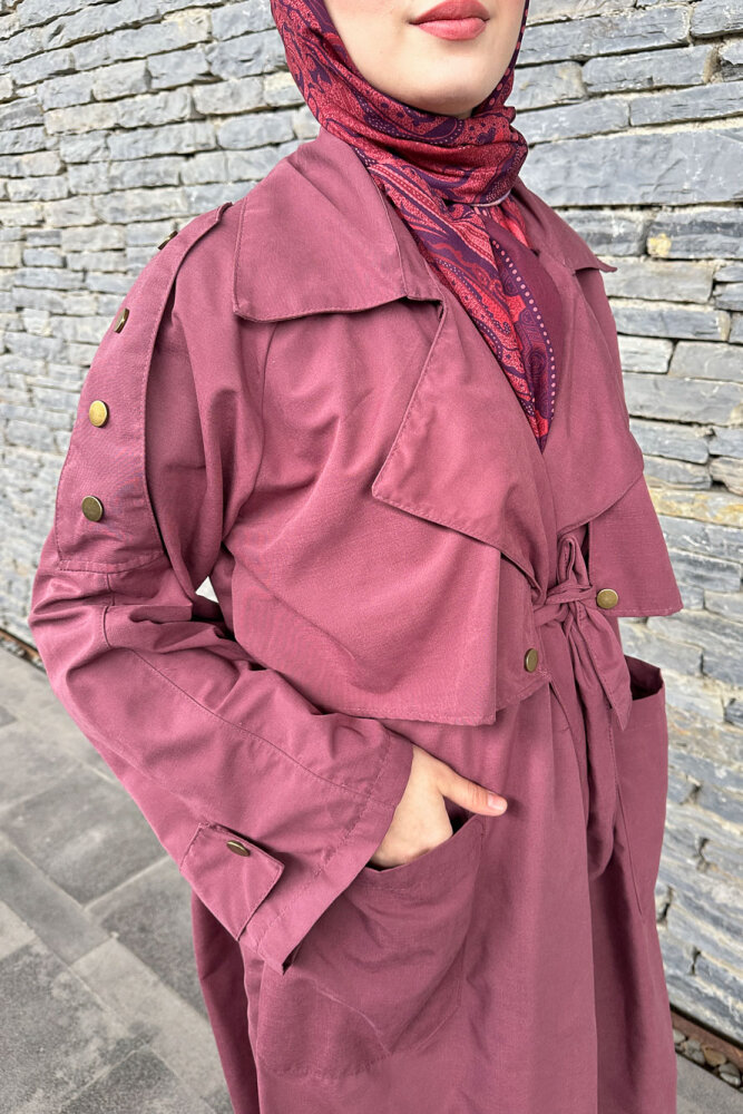 Ash Apoletli Trençkot - Mürdüm - ALLMİSS (4)