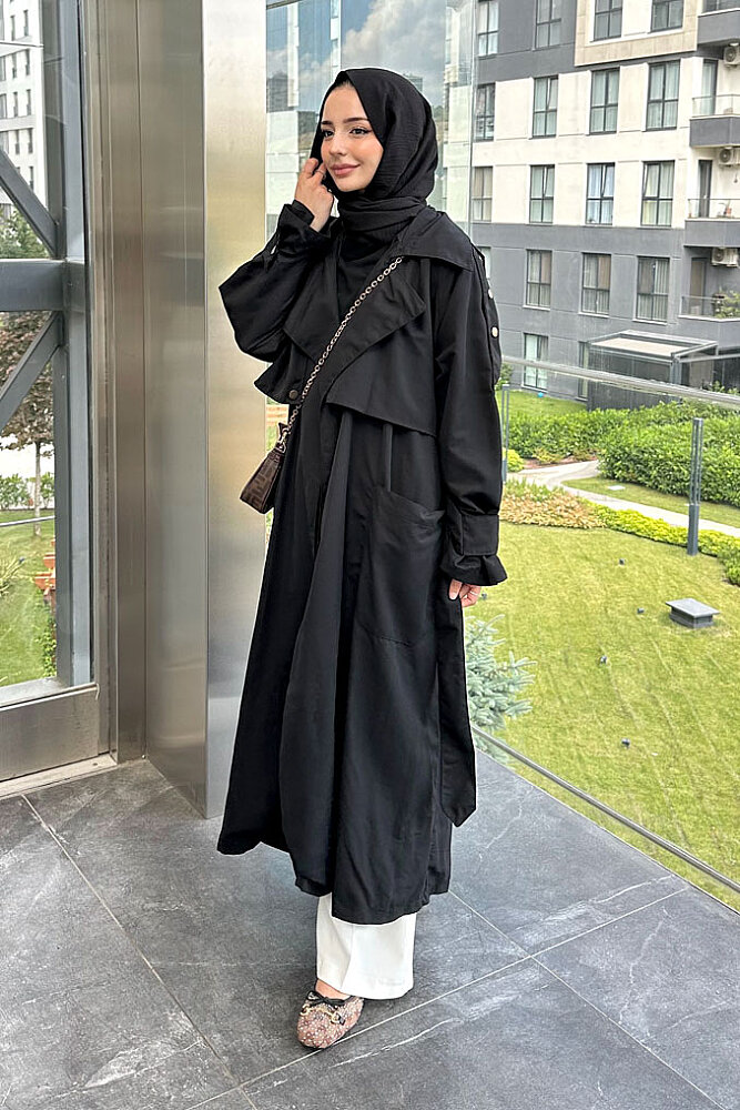 Ash Apoletli Trençkot - Siyah - ALLMİSS (1)