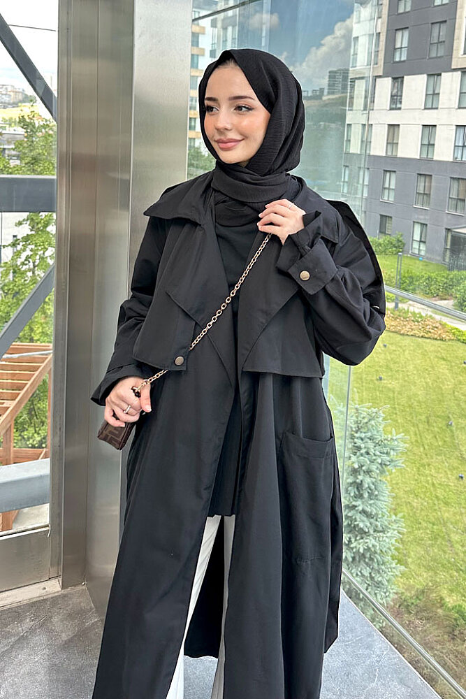 Ash Apoletli Trençkot - Siyah - ALLMİSS (4)