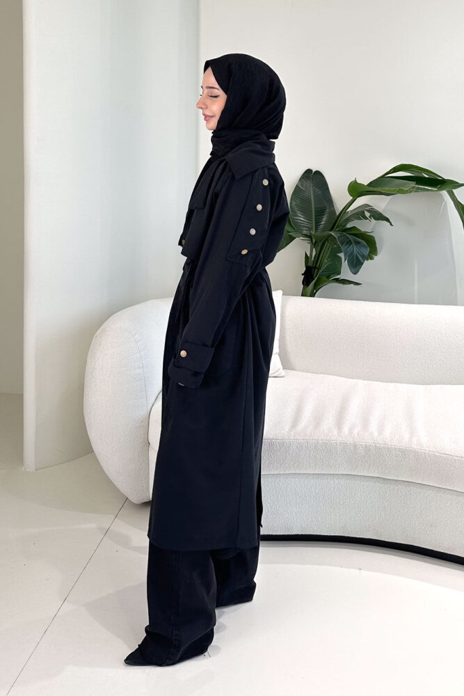 Ash Apoletli Trençkot - Siyah - 5