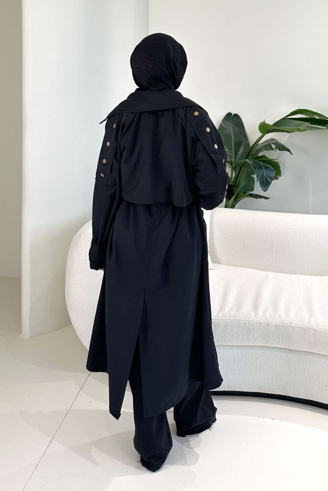 Ash Apoletli Trençkot - Siyah - 9