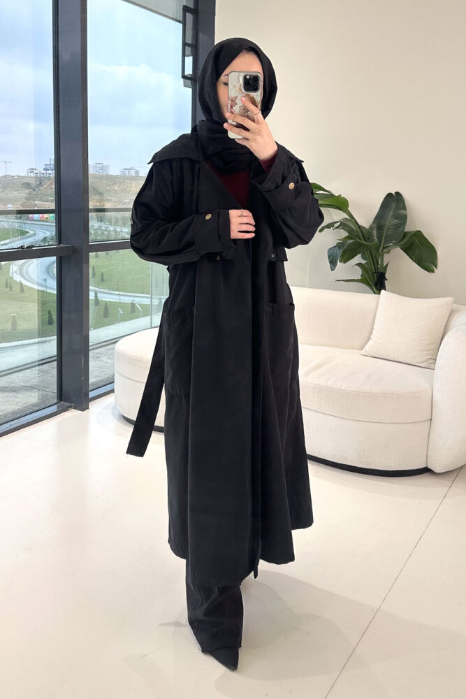 Ash Apoletli Trençkot - Siyah - 8