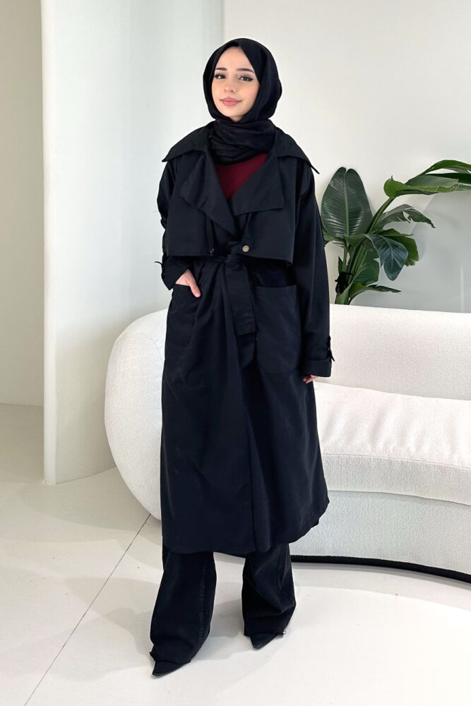 Ash Apoletli Trençkot - Siyah - ALLMİSS (0)