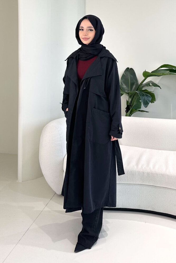 Ash Apoletli Trençkot - Siyah - ALLMİSS (3)