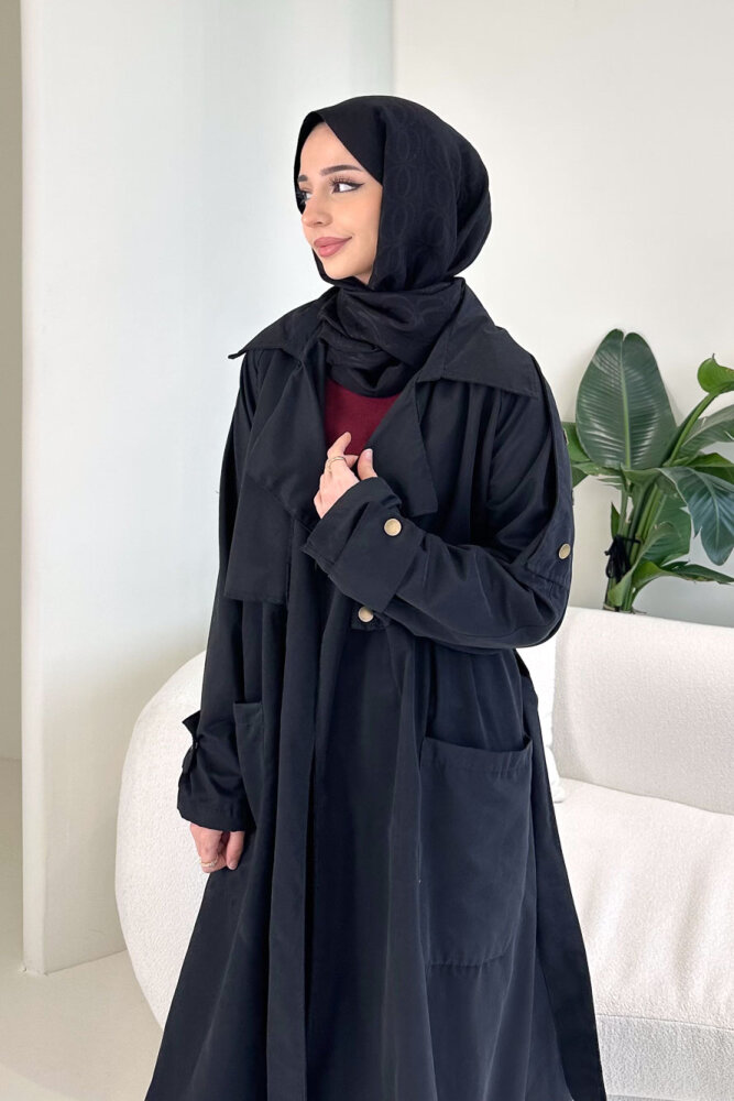 Ash Apoletli Trençkot - Siyah - 7