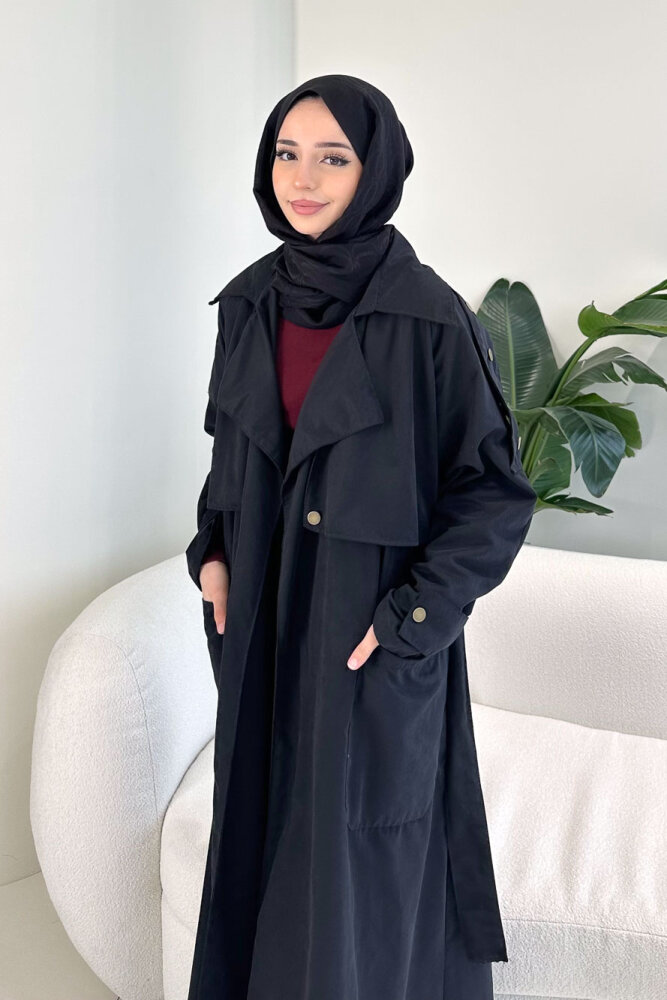 Ash Apoletli Trençkot - Siyah - ALLMİSS (2)