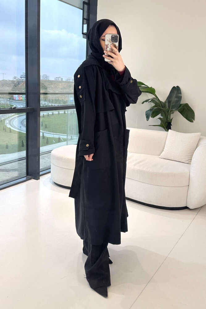 Ash Apoletli Trençkot - Siyah - ALLMİSS (1)