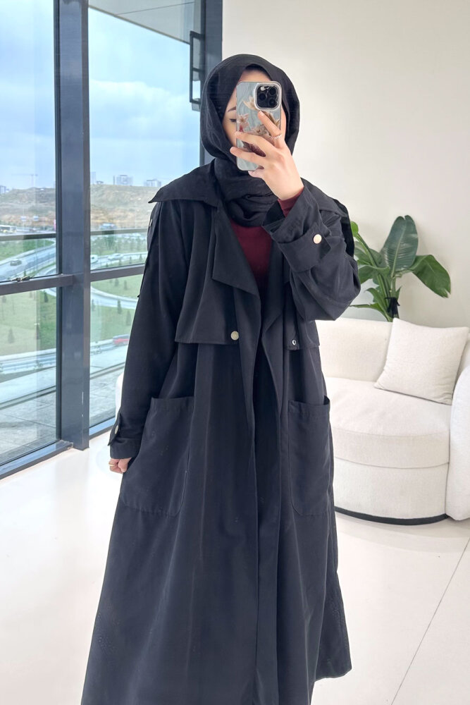 Ash Apoletli Trençkot - Siyah - 10