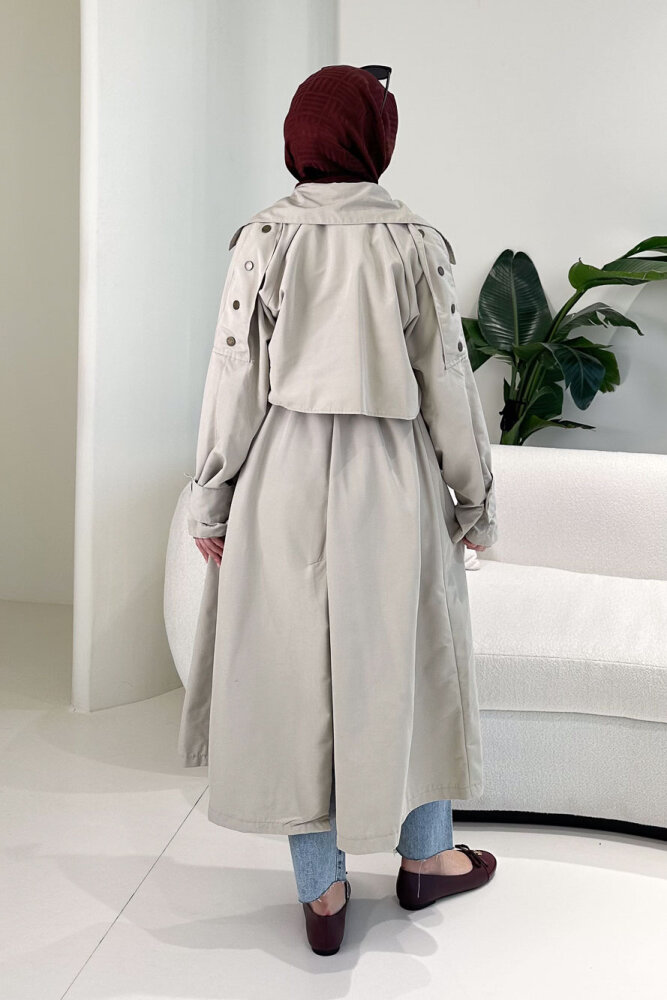 Ash Apoletli Trençkot - Taş Rengi - 2
