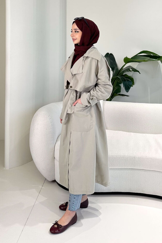 Ash Apoletli Trençkot - Taş Rengi - ALLMİSS (5)