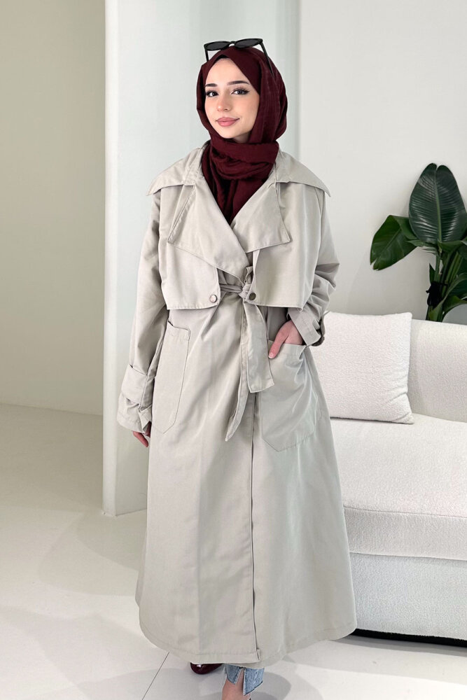 Ash Apoletli Trençkot - Taş Rengi - ALLMİSS (3)