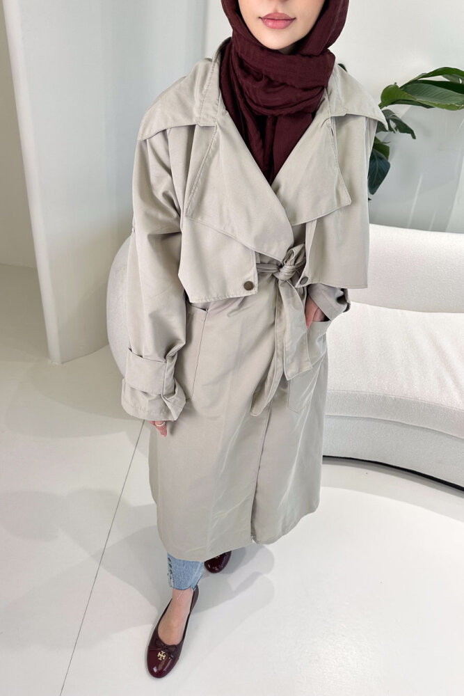 Ash Apoletli Trençkot - Taş Rengi - ALLMİSS (4)