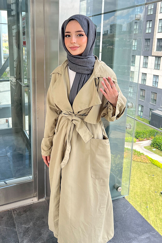 Ash Apoletli Trençkot - Yağ Yeşili - 8