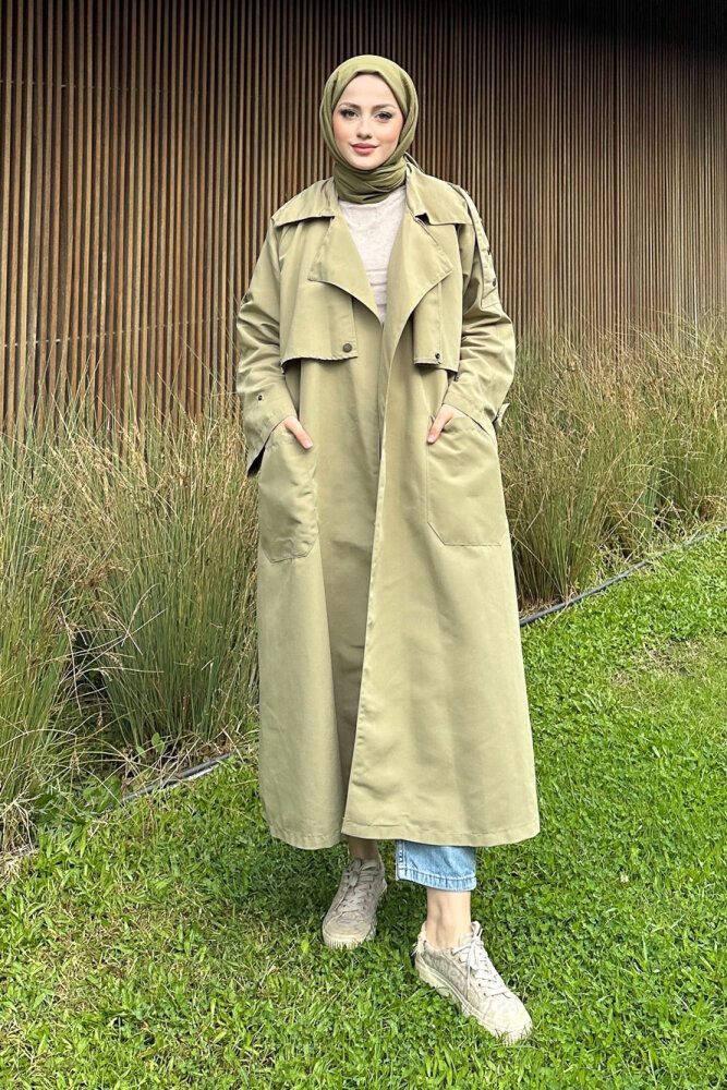 Ash Apoletli Trençkot - Yağ Yeşili - ALLMİSS (1)