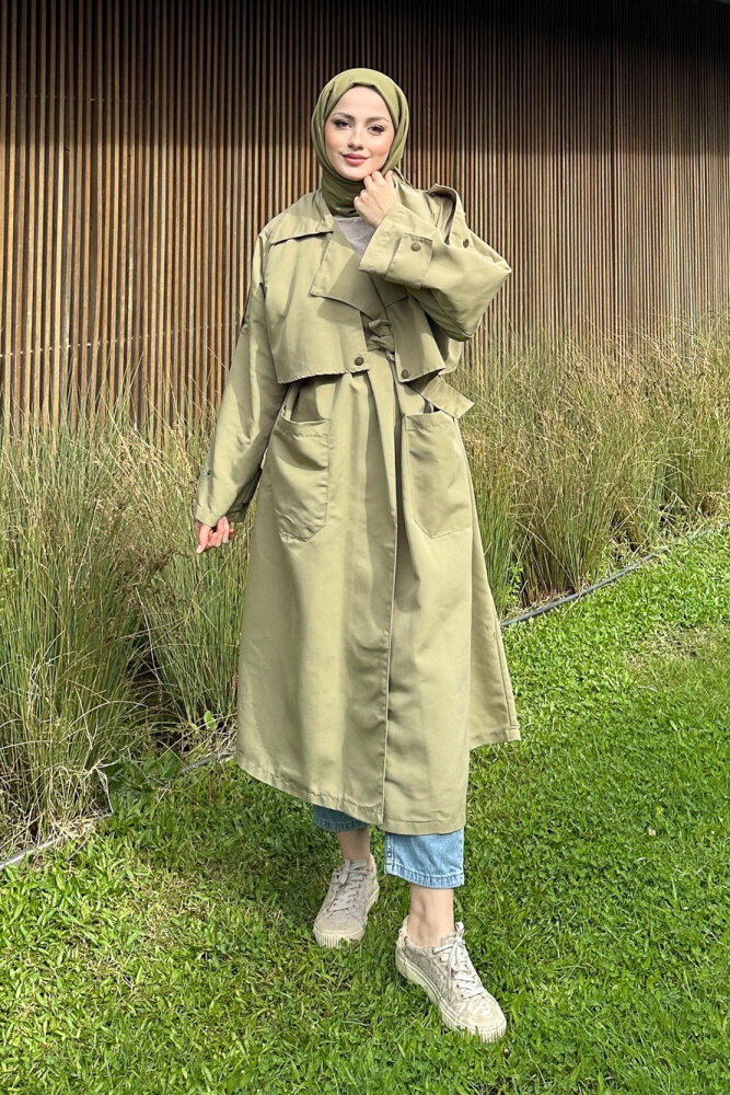 Ash Apoletli Trençkot - Yağ Yeşili - ALLMİSS (3)