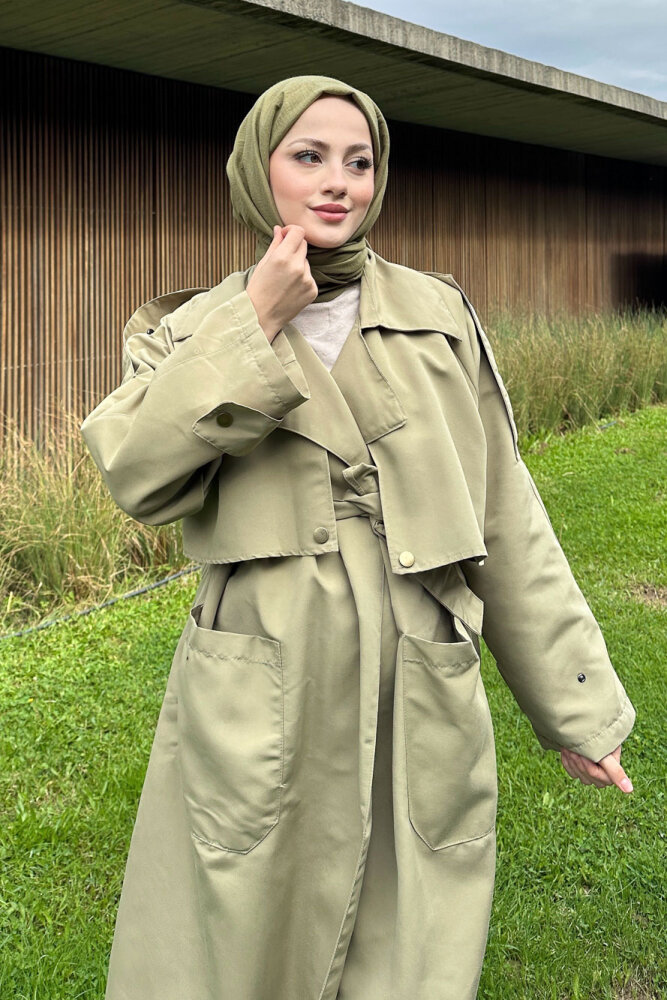 Ash Apoletli Trençkot - Yağ Yeşili - ALLMİSS (4)