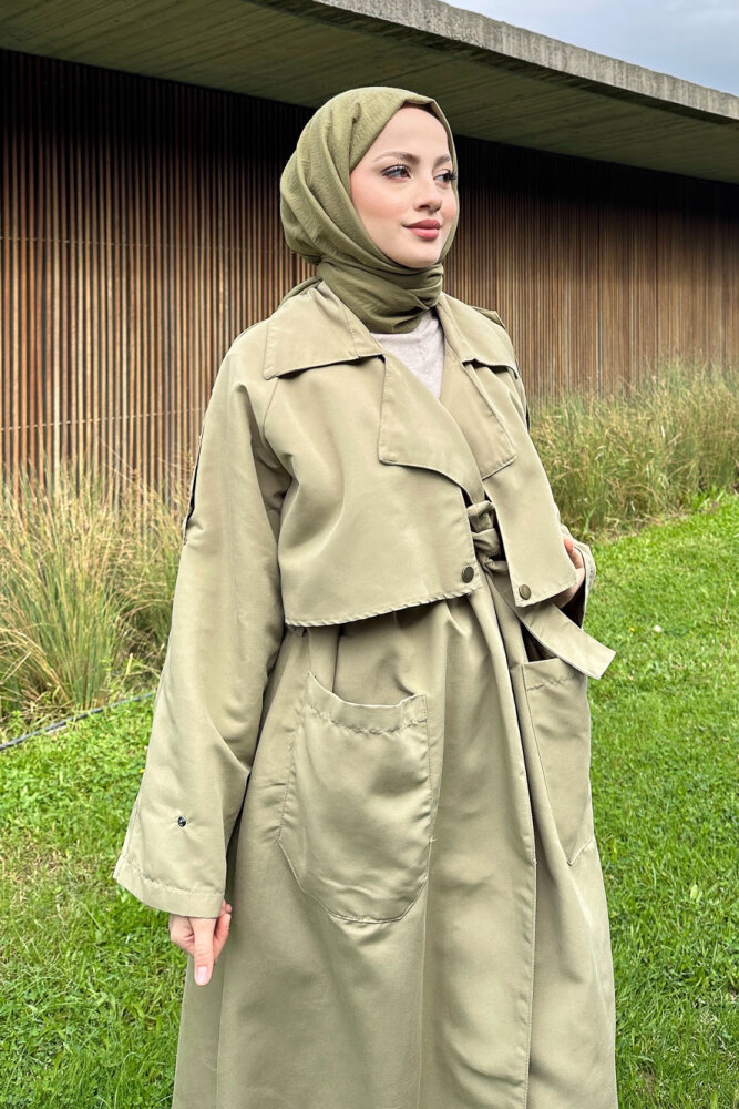 Ash Apoletli Trençkot - Yağ Yeşili - ALLMİSS (2)