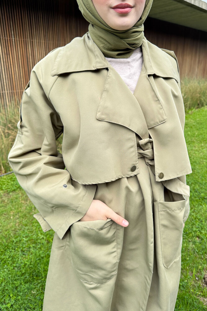 Ash Apoletli Trençkot - Yağ Yeşili - ALLMİSS (5)