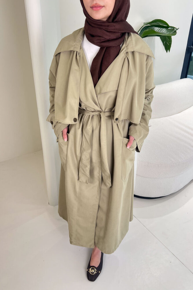 Ash Apoletli Trençkot - Yağ Yeşili - 3