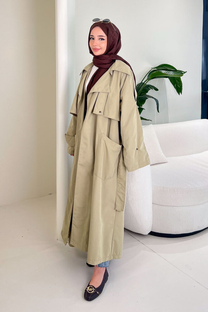 Ash Apoletli Trençkot - Yağ Yeşili - ALLMİSS (0)