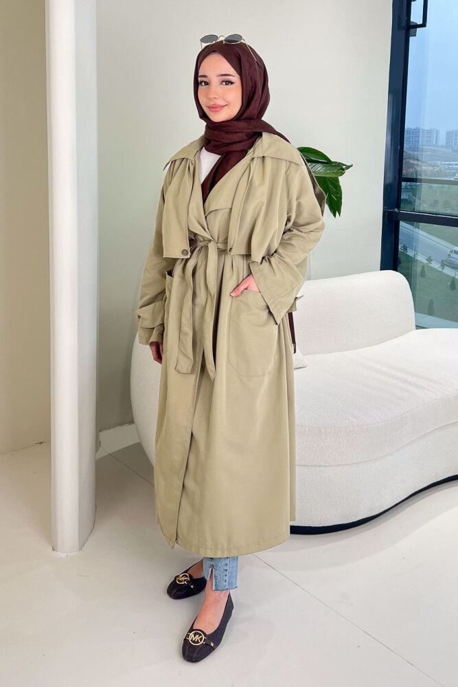 Ash Apoletli Trençkot - Yağ Yeşili - ALLMİSS (1)