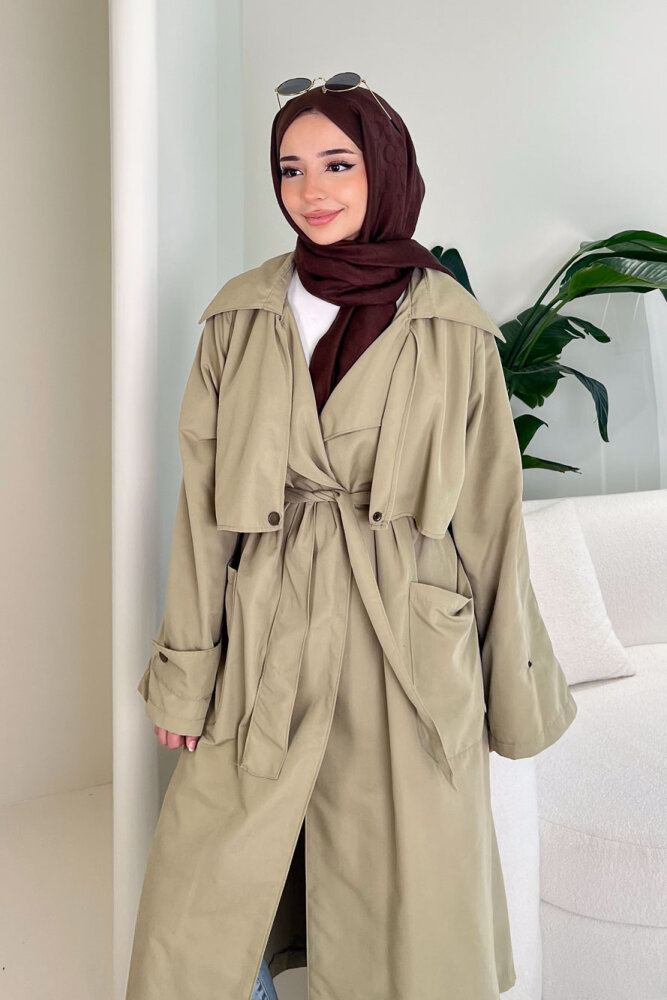 Ash Apoletli Trençkot - Yağ Yeşili - ALLMİSS (3)