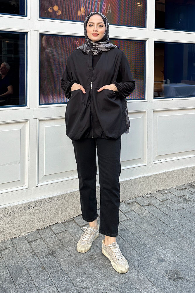 Astarlı Cepli Gabardin Yelek - Siyah - ENMA (3)