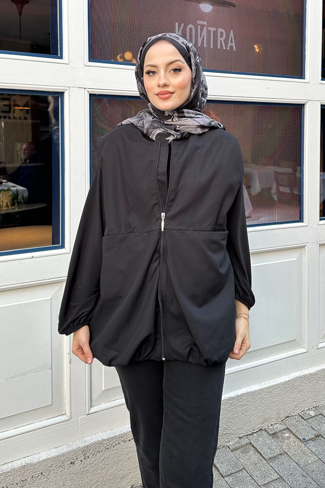 Astarlı Cepli Gabardin Yelek - Siyah - ENMA (4)