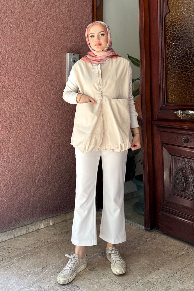 Astarlı Cepli Gabardin Yelek - Taş Rengi - 3