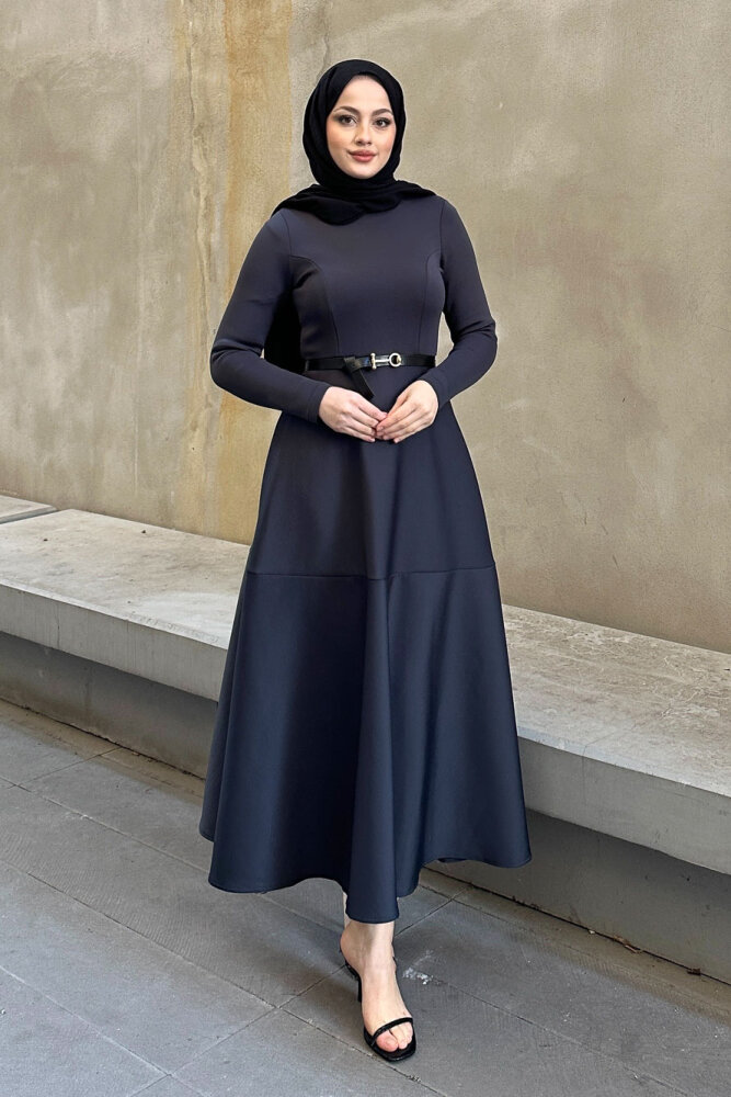 Aura Scuba Elbise - Antrasit - 5