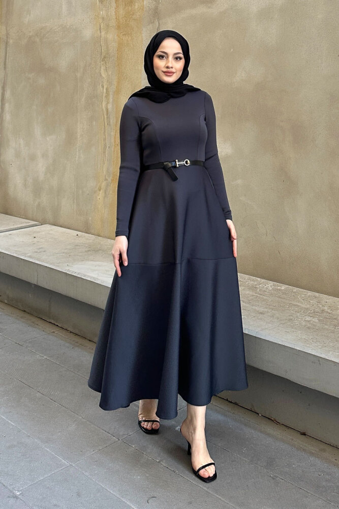 Aura Scuba Elbise - Antrasit - JOUE (5)