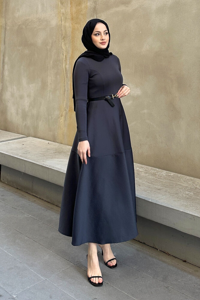 Aura Scuba Elbise - Antrasit - 3