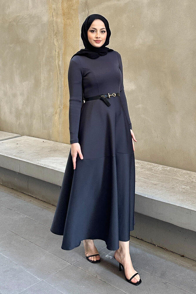 Aura Scuba Elbise - Antrasit - 2