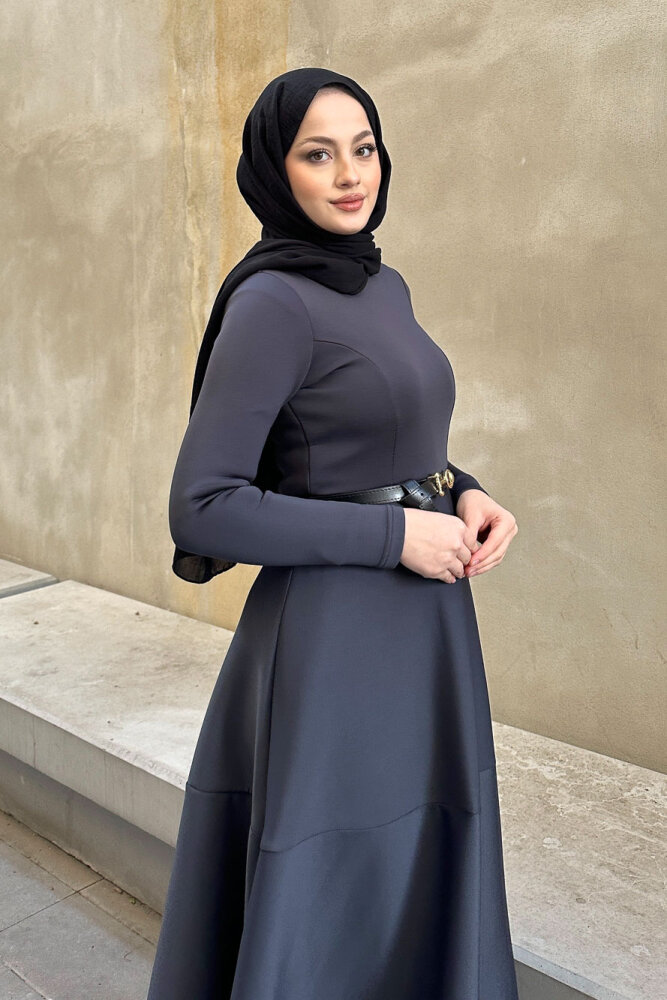 Aura Scuba Elbise - Antrasit - 4