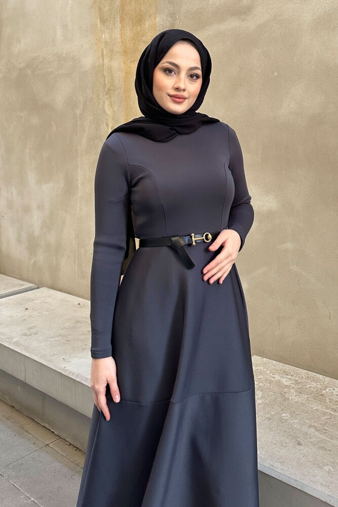Aura Scuba Elbise - Antrasit - 1