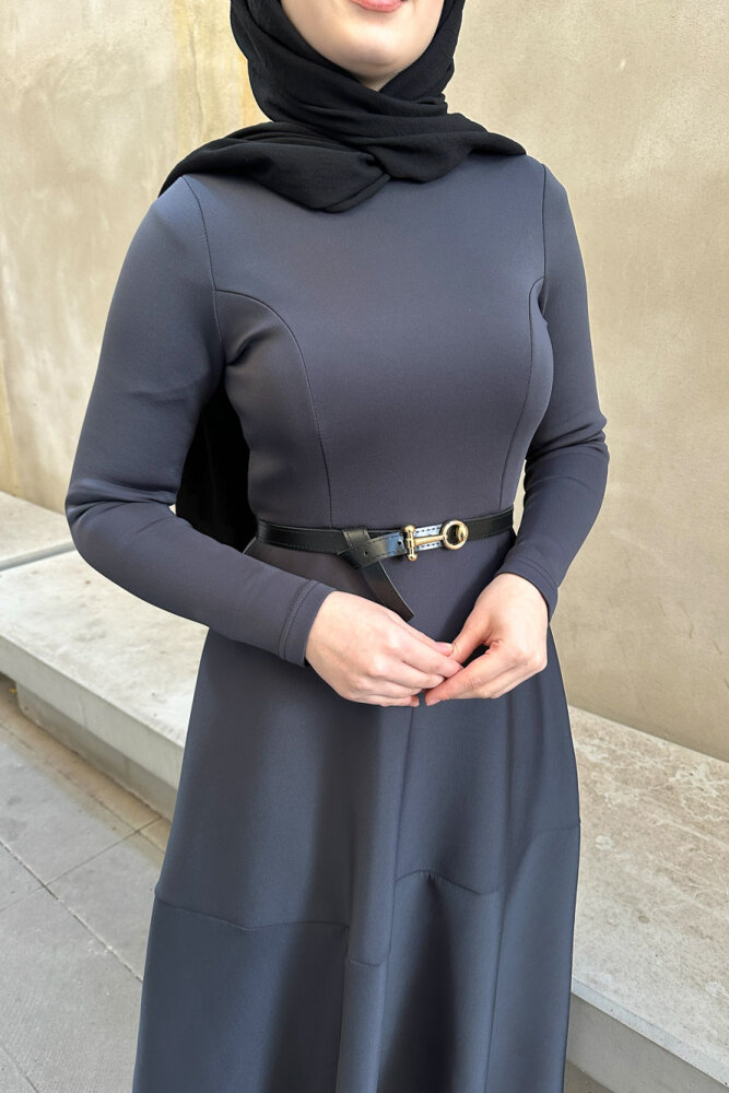 Aura Scuba Elbise - Antrasit - 7