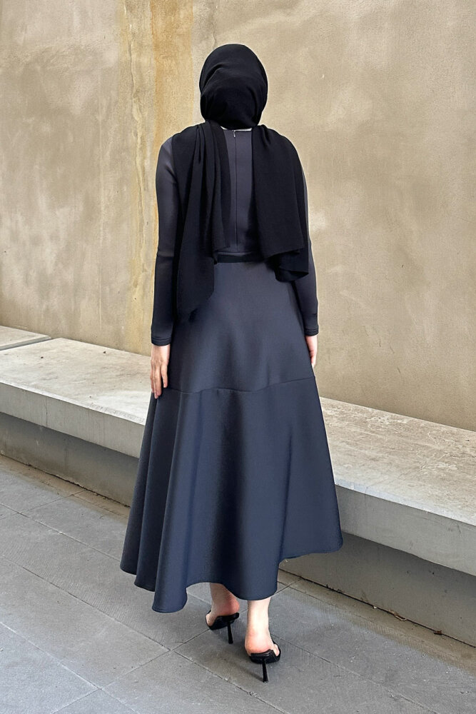 Aura Scuba Elbise - Antrasit - 8